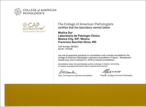 Certificado de la Acreditación CAP